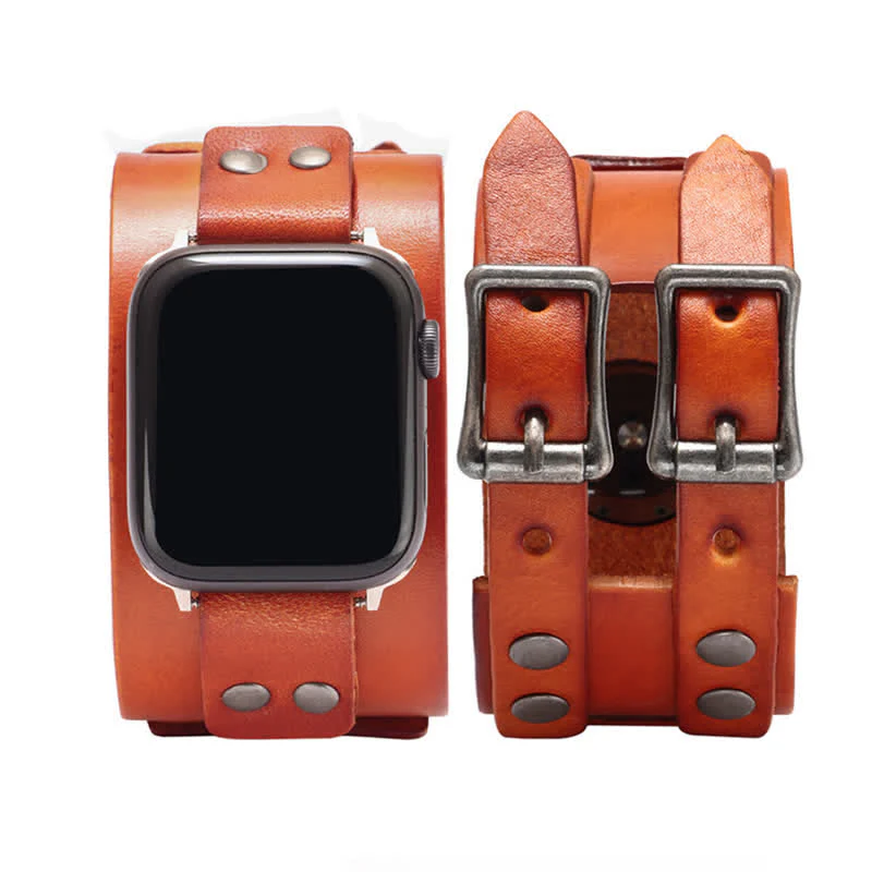 Stylish Double Strap Genuine Leather Watch Band - Image 12