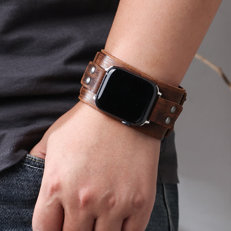 Stylish Double Strap Genuine Leather Watch Band - Image 2