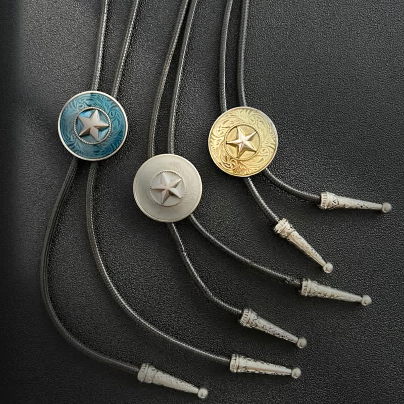 Stylish Five-Pointed Star Blue Glaze Bolo Tie - Image 3