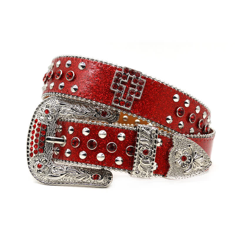 Stylish Gothic Cross Rhinestone Studded Leather Belt - Image 14