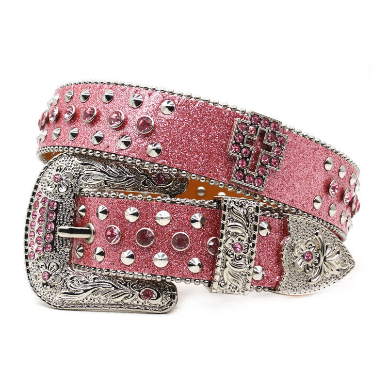 Stylish Gothic Cross Rhinestone Studded Leather Belt - Image 6