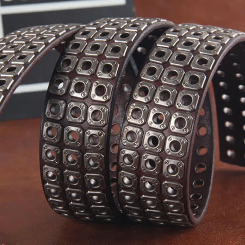Stylish Three Row Cross Studded Rivet Leather Belt - Image 3