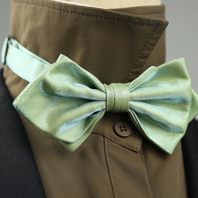 Suede Satin Pre-tied Adjustable Strap Pointed Bow Tie - Image 15