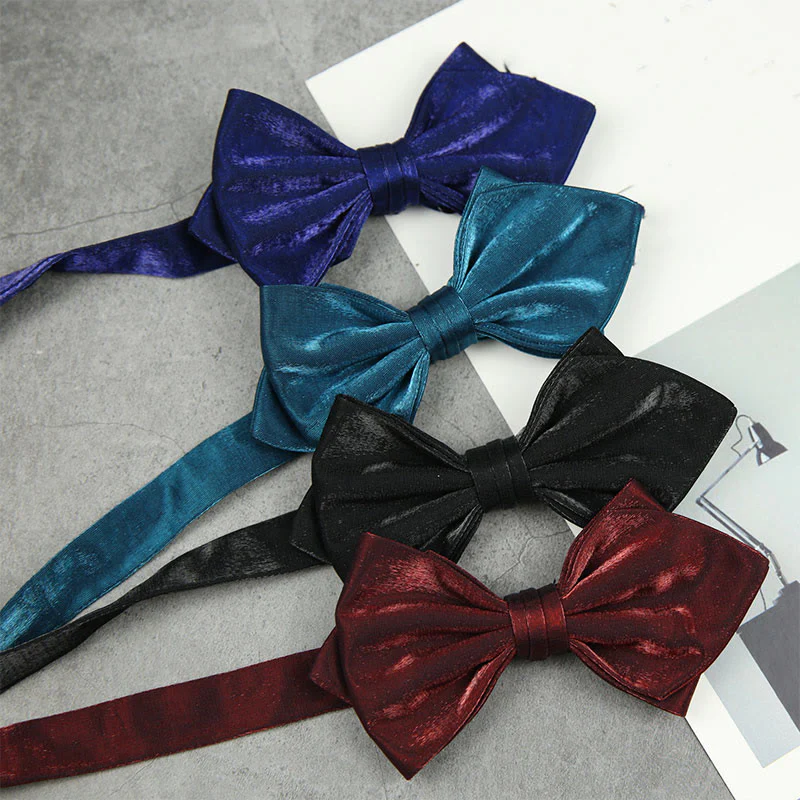 Suede Satin Pre-tied Adjustable Strap Pointed Bow Tie - Image 3