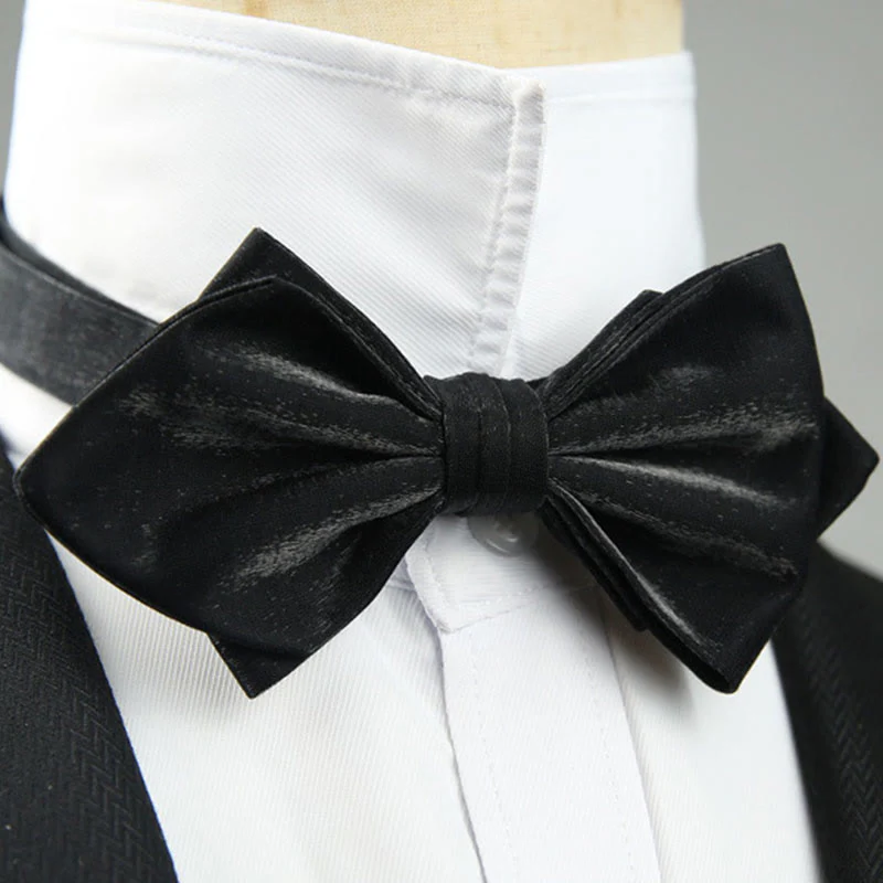 Suede Satin Pre-tied Adjustable Strap Pointed Bow Tie - Image 7