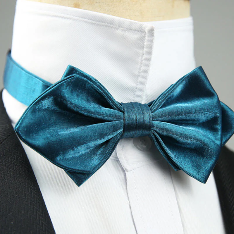 Suede Satin Pre-tied Adjustable Strap Pointed Bow Tie - Image 9