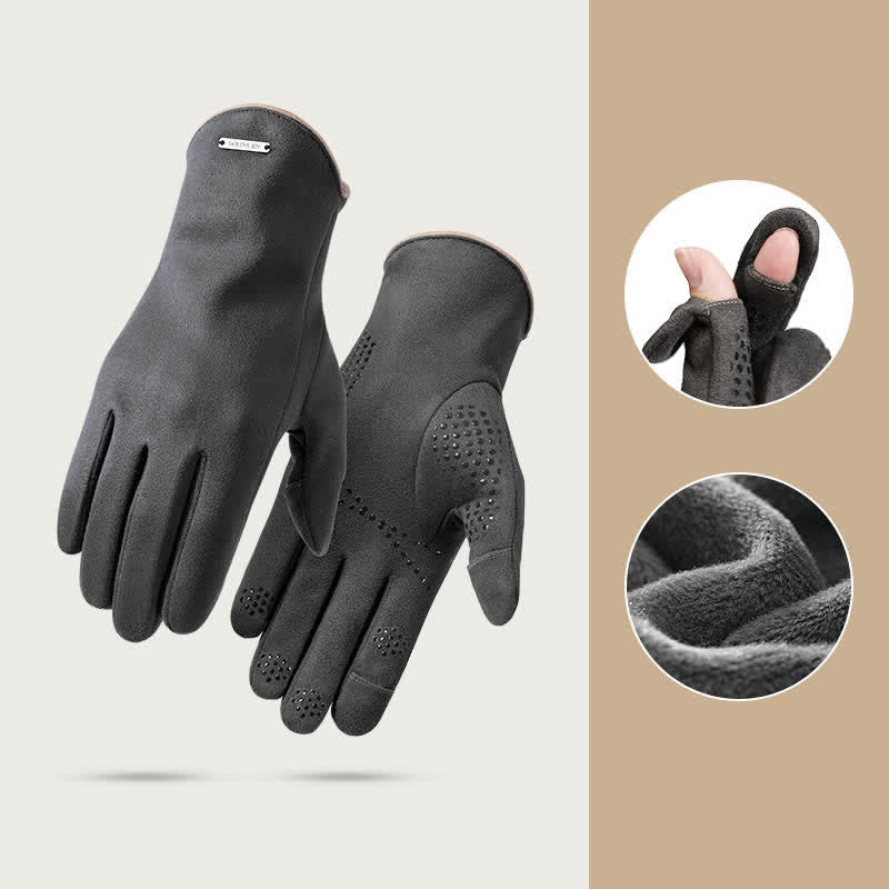 Suede Thermal Velvet Split Finger Gloves - Image 13