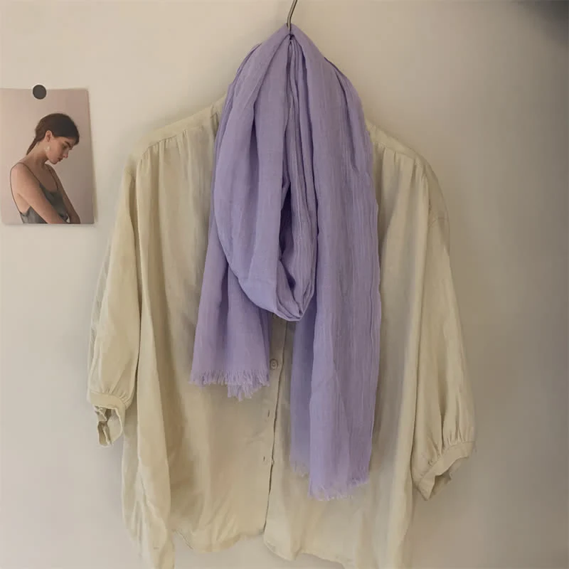 Summer Voile Solid Color Cotton Linen Thin Scarf - Image 32