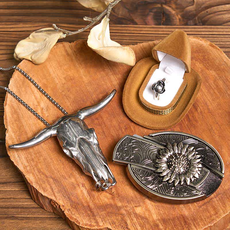 Sunflower DIY Hidden Knife Belt Buckle Bull Pendant Rose Ring Bundle Set - Image 2