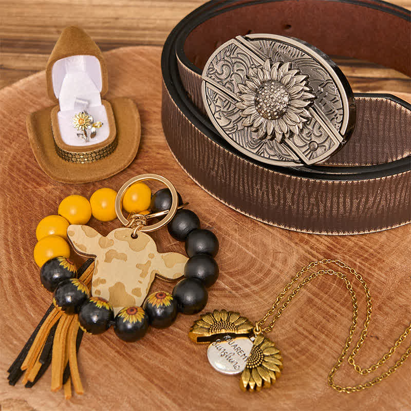Sunflower Theme DIY Hidden Knife Belt Buckle Necklace Bracelet Bundle Set - Image 10