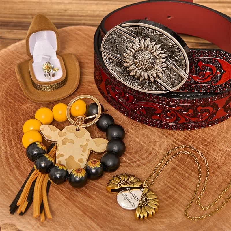 Sunflower Theme DIY Hidden Knife Belt Buckle Necklace Bracelet Bundle Set - Image 11