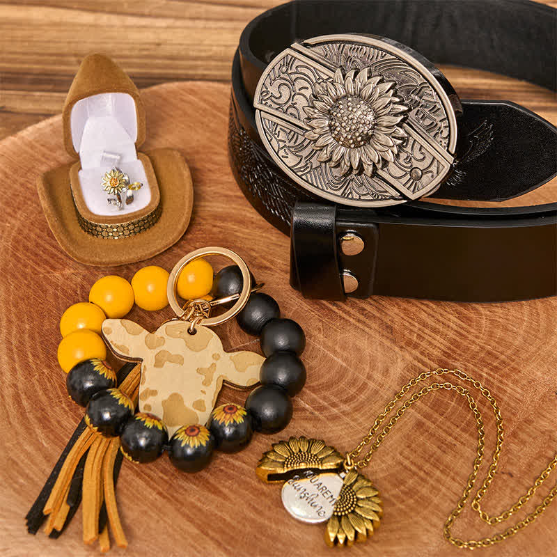 Sunflower Theme DIY Hidden Knife Belt Buckle Necklace Bracelet Bundle Set - Image 7