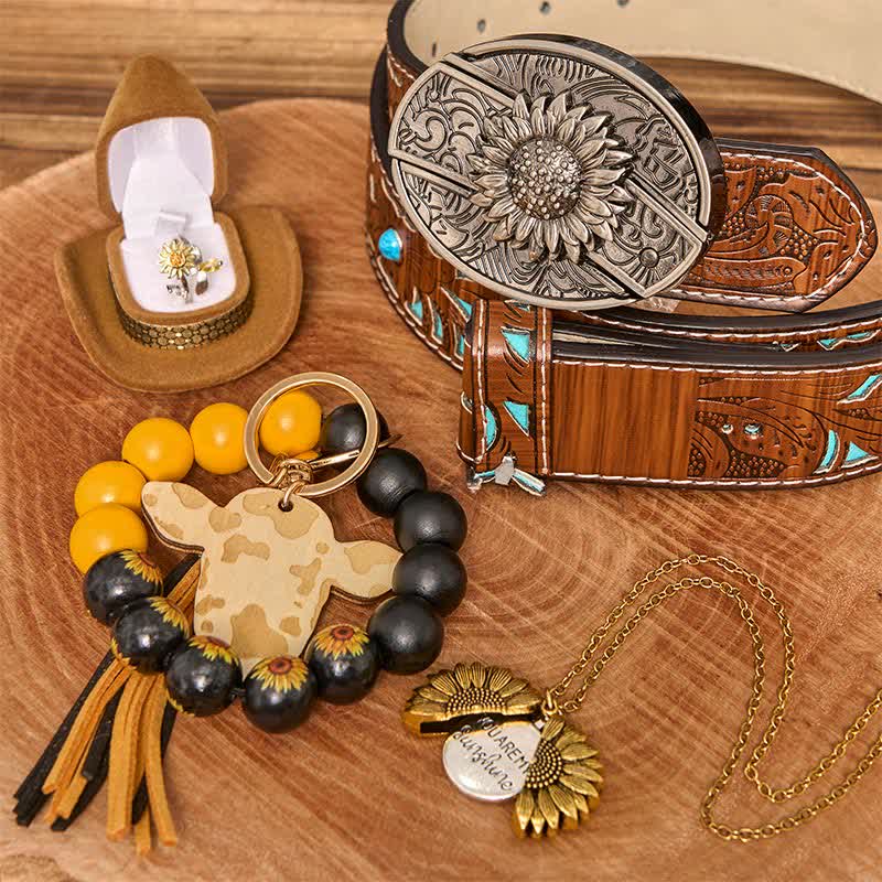 Sunflower Theme DIY Hidden Knife Belt Buckle Necklace Bracelet Bundle Set - Image 8