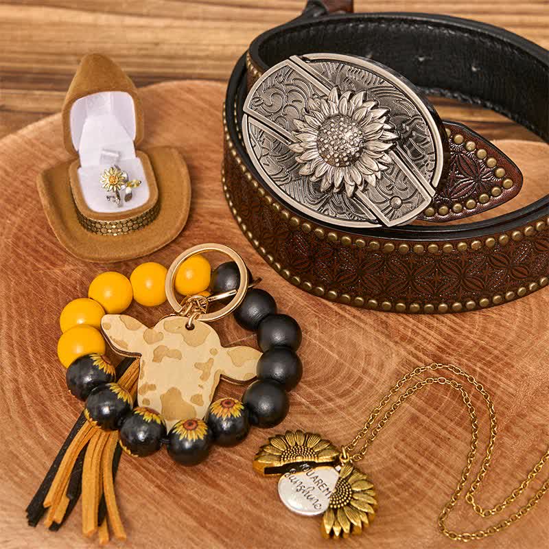 Sunflower Theme DIY Hidden Knife Belt Buckle Necklace Bracelet Bundle Set - Image 9