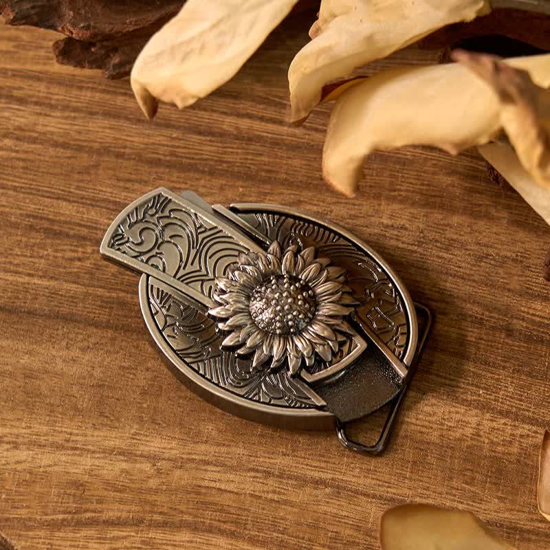 Sunflower Theme DIY Hidden Knife Belt Buckle Turquoise Bull Pendant Bundle Set - Image 5