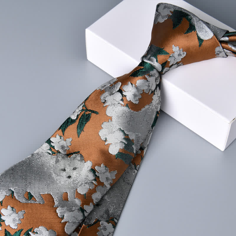Tawny & Gray Men's Novel Wolf Botanical Necktie - Image 5