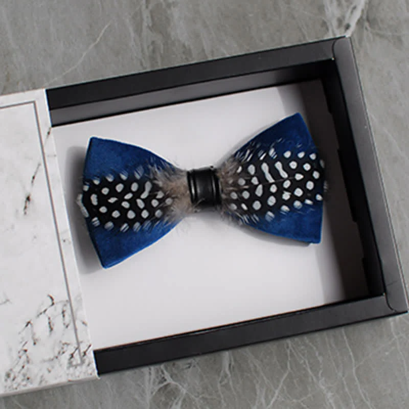 Teal Black & White Polka Dots Feather Bow Tie - Image 2