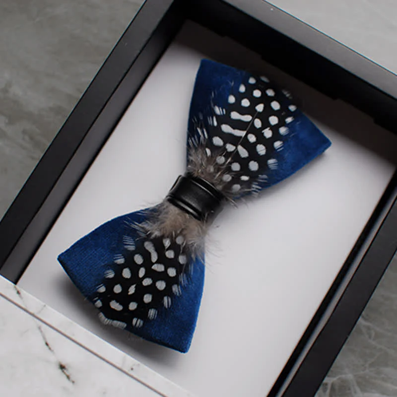 Teal Black & White Polka Dots Feather Bow Tie - Image 3