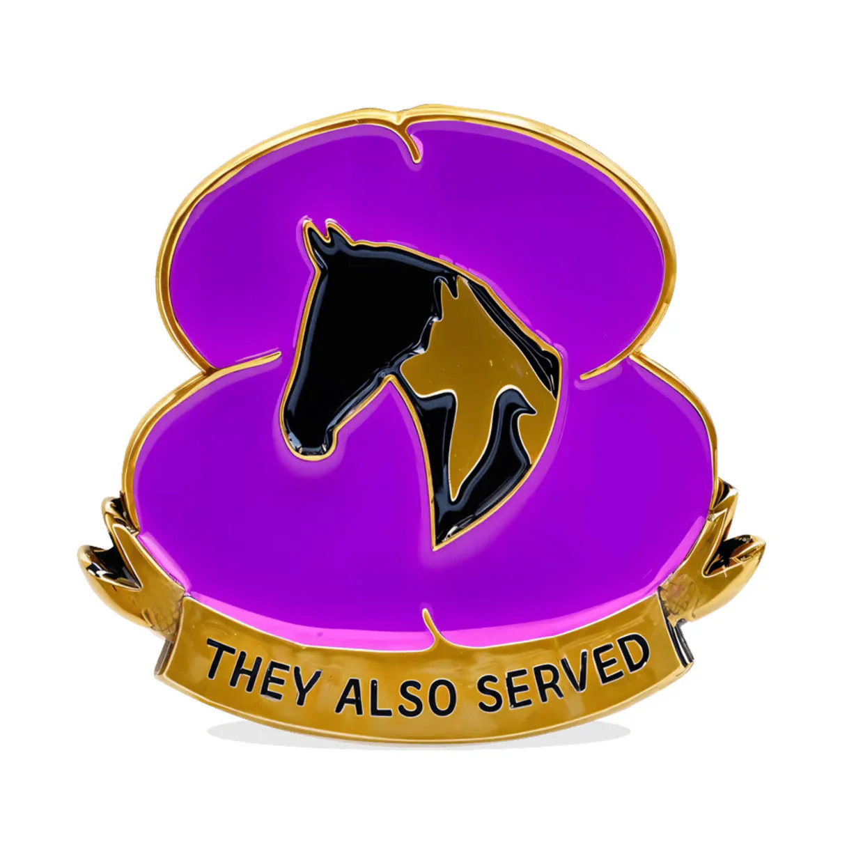 "They Also Served" War Horse Purple Poppy Enamel Brooch