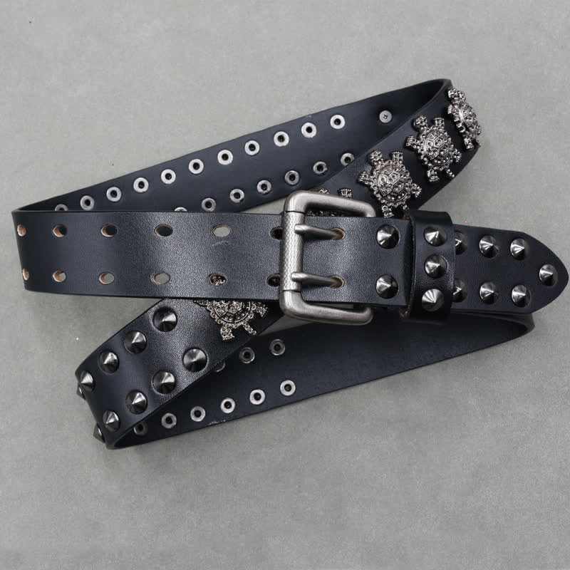 Three-Dimensional Metal Turtle Rivets Double Pin Leather Belt - Image 3