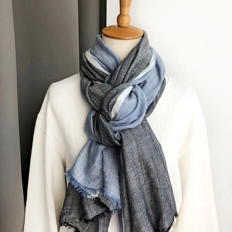 Three-Tone Color Matching Wrinkles Summer Thin Scarf - Image 23