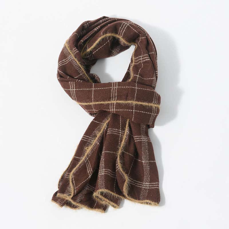 Timeless Classic Plaid Pattern Scarf With Furry Trim - Image 2