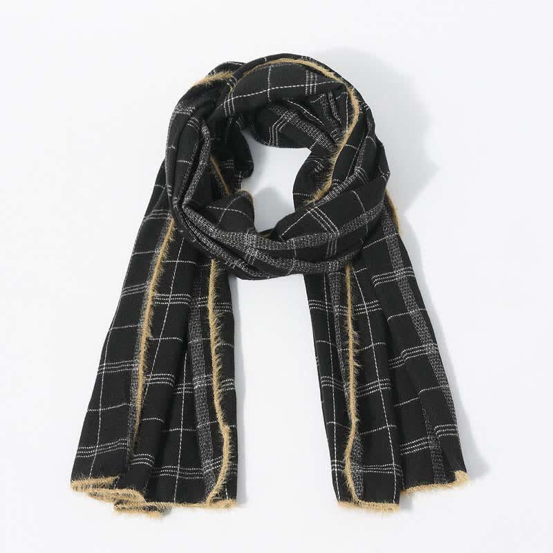 Timeless Classic Plaid Pattern Scarf With Furry Trim - Image 6