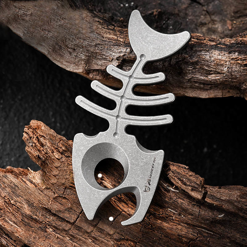 Titanium Alloy EDC-Tool Fishbone Shaped Bottle Opener Keychain - Image 2