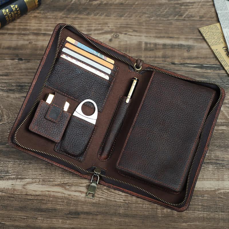 Travel Large Capacity Zipper Leather Cigar Case (For Five Cigars) - Image 4