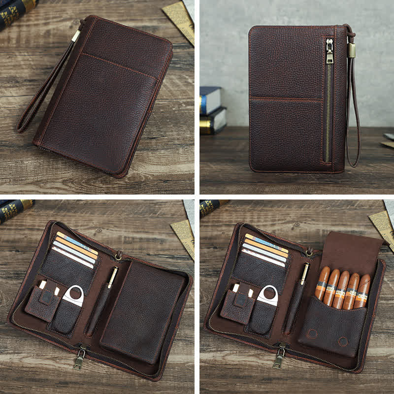 Travel Large Capacity Zipper Leather Cigar Case (For Five Cigars) - Image 7