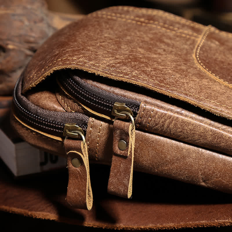 Travel Zipper Magnetic Snap Nubuck Leather Belt Bag - Image 9