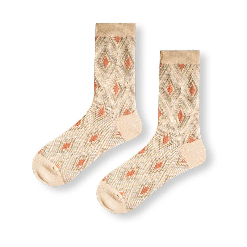 Trendy Funny Mosaic Diamond Cotton Socks - Image 16