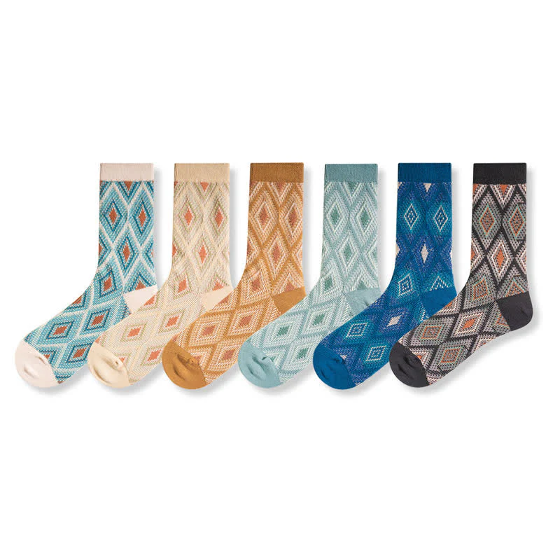 Trendy Funny Mosaic Diamond Cotton Socks - Image 2