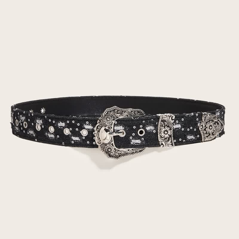 Trendy Unique Engraved Flower Buckle Denim Belt - Image 3