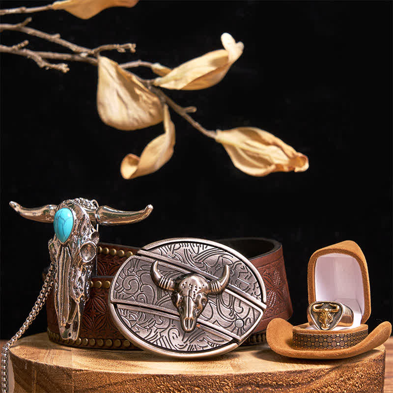 Turquoise Longhorn Bull DIY Hidden Knife Belt Buckle Pendant Ring Bundle Set - Image 13