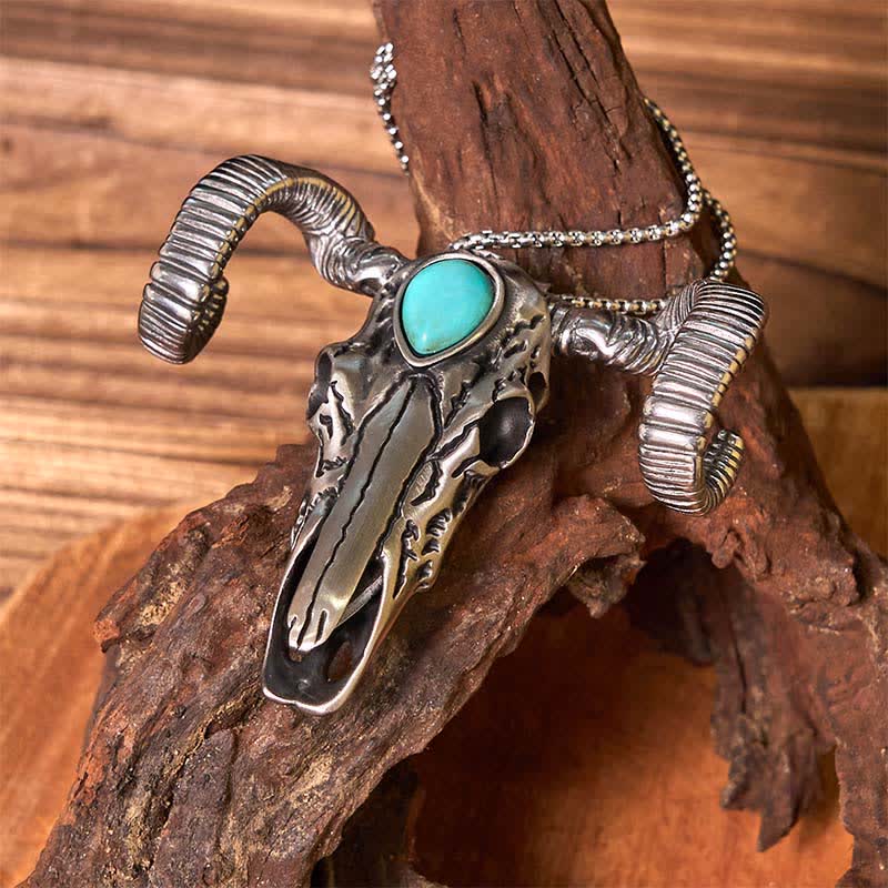 Turquoise Skull Sheep D2 Stainless Steel Knife Pendant Belt Buckle (Pre-Sale) - Image 6