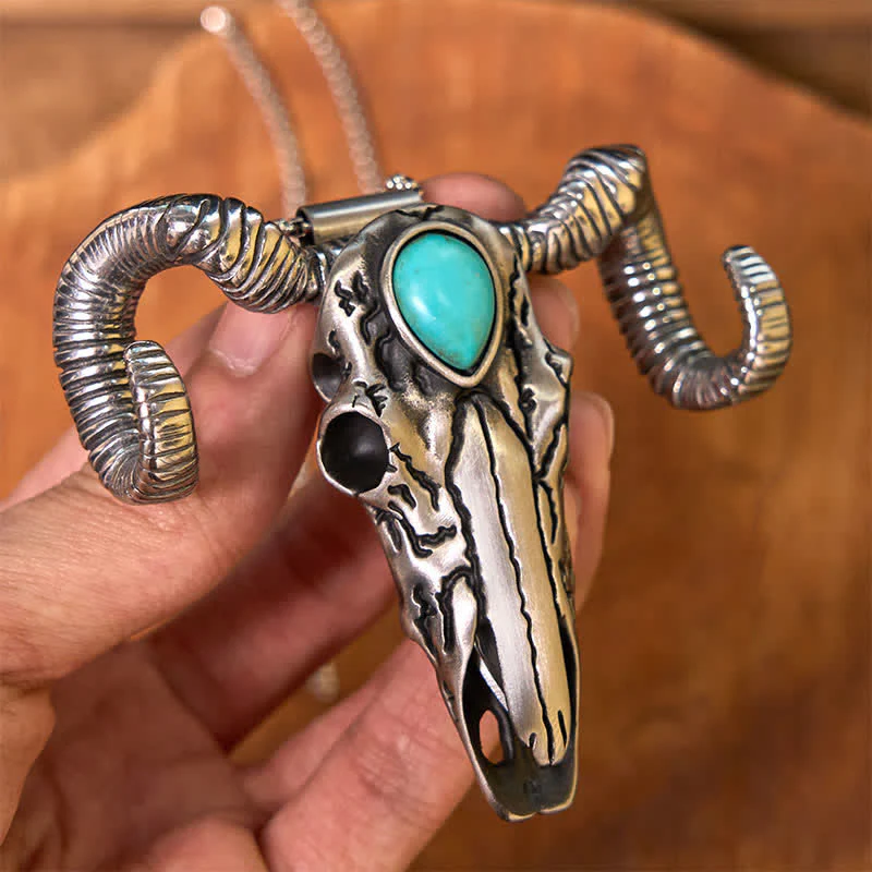 Turquoise Skull Sheep Multi-function Silver Pendant Belt Buckle - Image 10