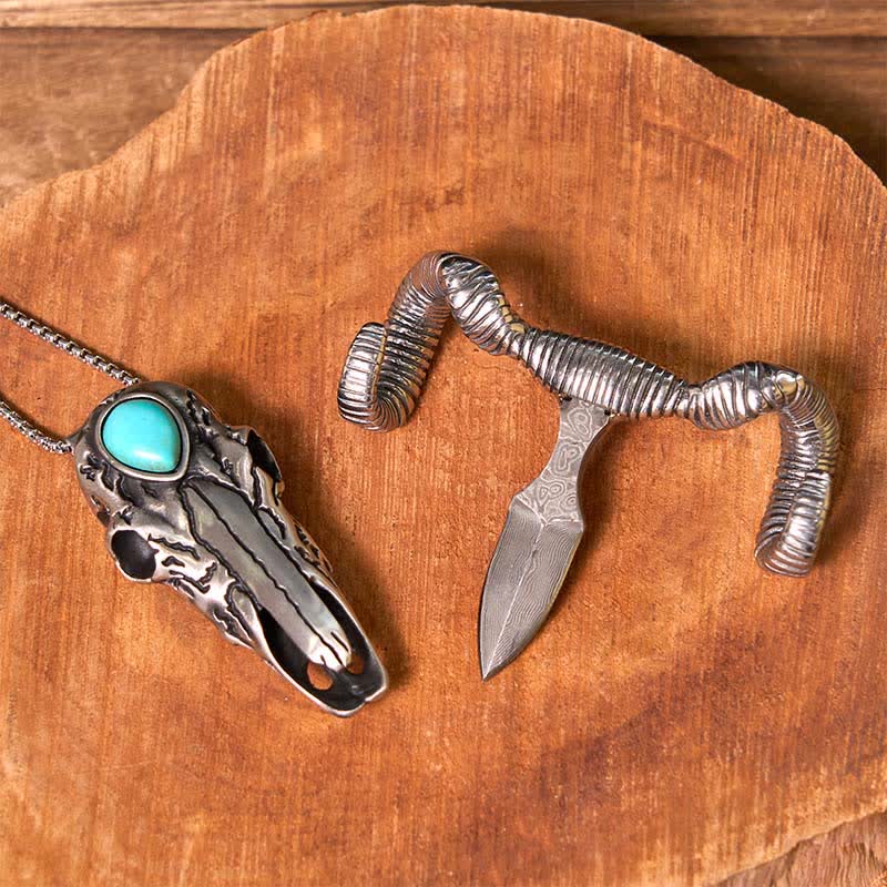 Turquoise Skull Sheep Multi-function Silver Pendant Belt Buckle - Image 2