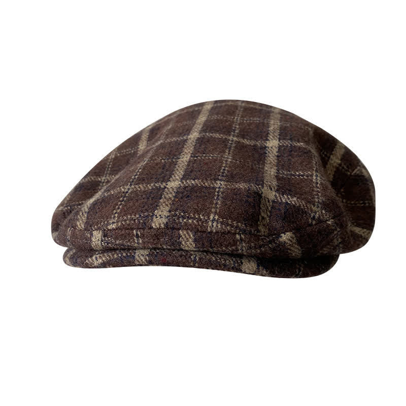 Tweed Herringbone Plaid Beret Flat Cap - Image 10