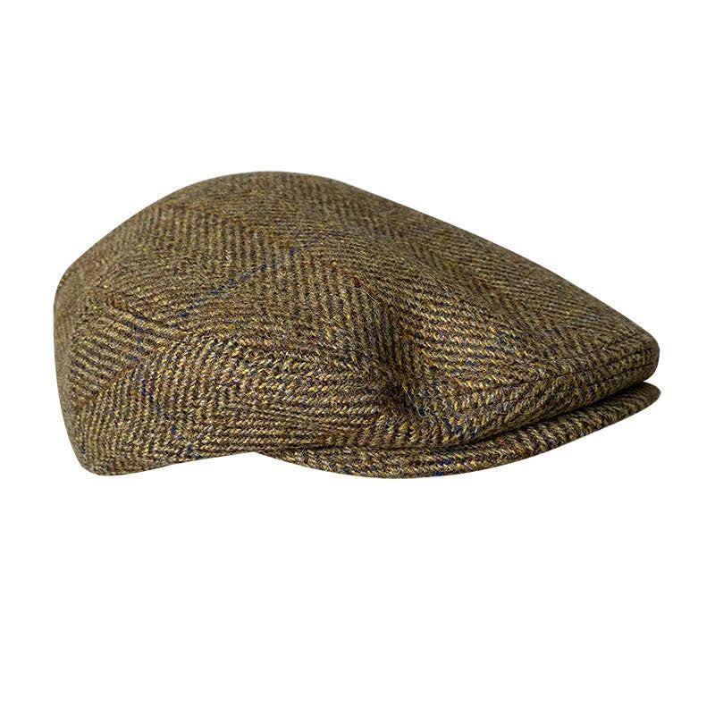 Tweed Herringbone Plaid Beret Flat Cap - Image 11