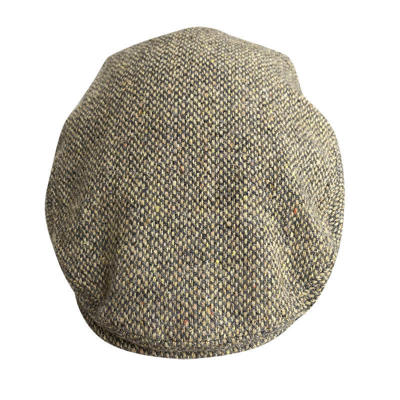 Tweed Herringbone Plaid Beret Flat Cap - Image 2