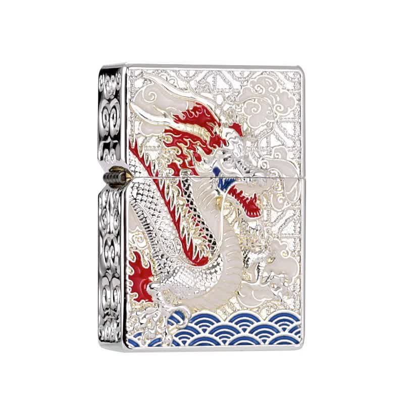 Two-Sided Luxury Dragon Relief Refillable Kerosene Lighter - Image 6