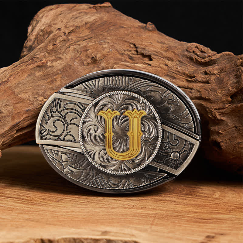 Two-Tone Initial Letter DIY Hidden Knife Buckle Leather Belt - Image 29