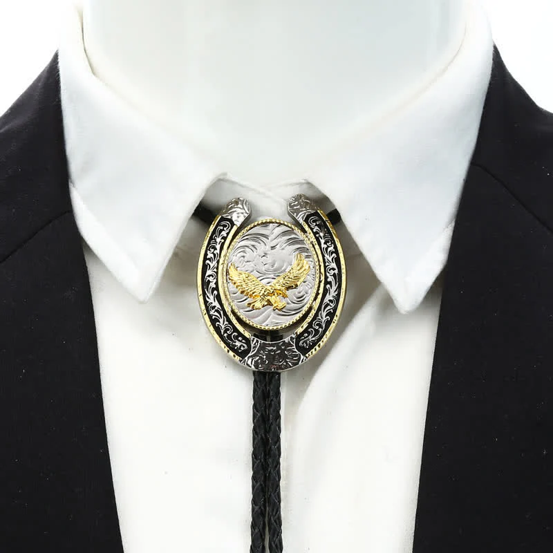 Two Tone Western Animal Style Horseshoe Shape Bolo Tie - Image 9