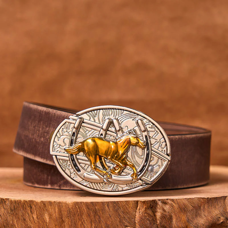 U Shaped Horse DIY Hidden Knife Western Buckle Leather Belt - Image 7