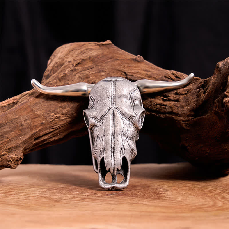 Unique Longhorn Head DIY Hidden Knife Silver Buckle Leather Belt