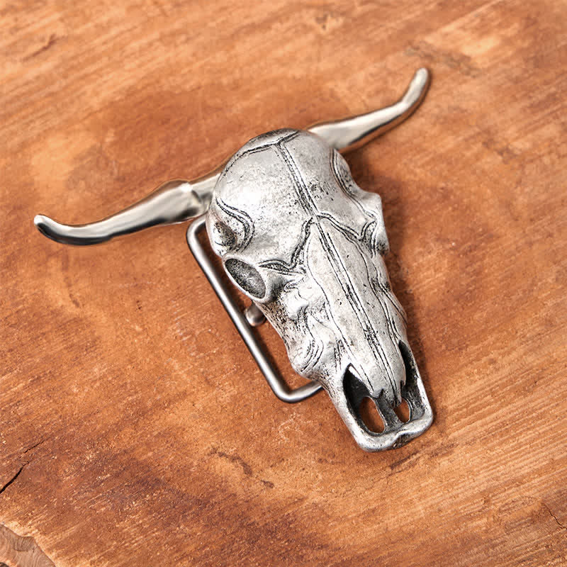 Unique Longhorn Head DIY Hidden Knife Silver Buckle Leather Belt - Image 4