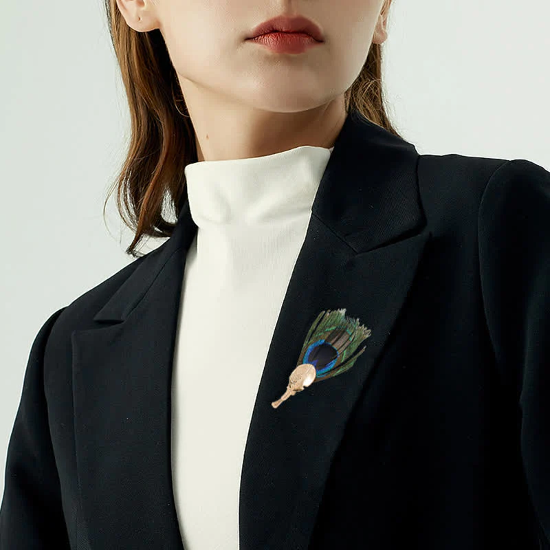 Unisex Artificial Blue Green Peacock Eye Feather Brooch - Image 3