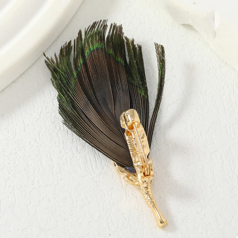 Unisex Artificial Blue Green Peacock Eye Feather Brooch - Image 6