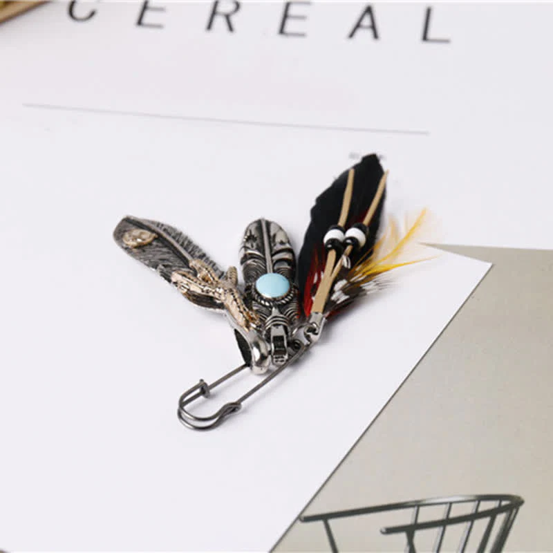 Unisex Bohemian Indian Ethnic Feather Brooch - Image 4